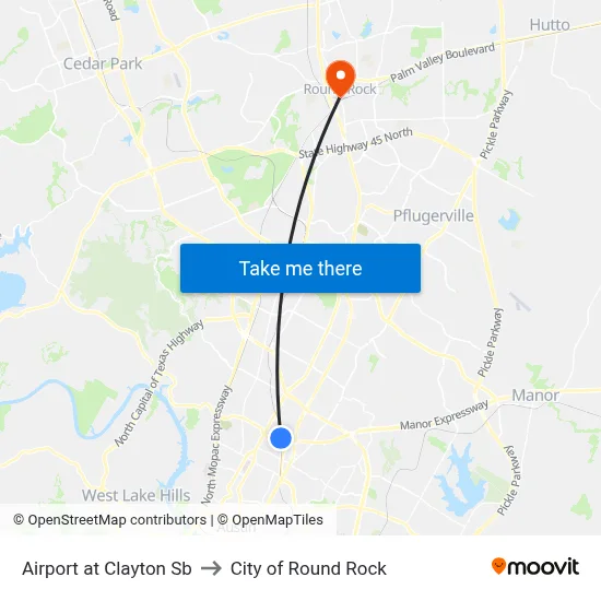 Airport at Clayton Sb to City of Round Rock map