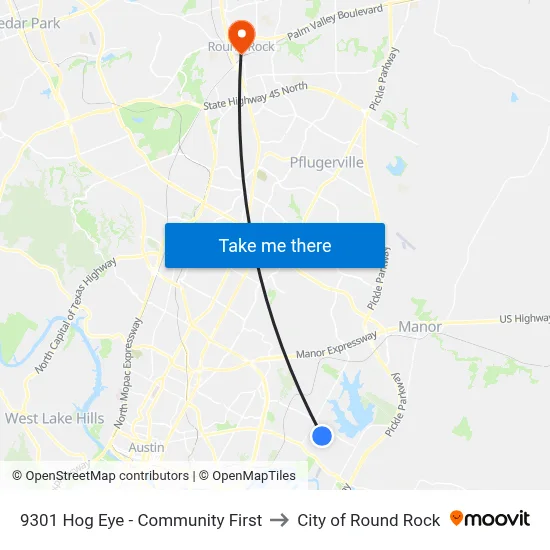 9301 Hog Eye - Community First to City of Round Rock map