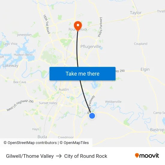 Gilwell/Thome Valley to City of Round Rock map