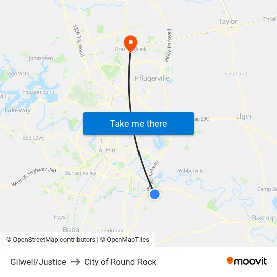 Gilwell/Justice to City of Round Rock map