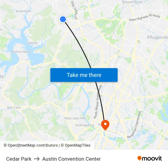 Cedar Park to Austin Convention Center map