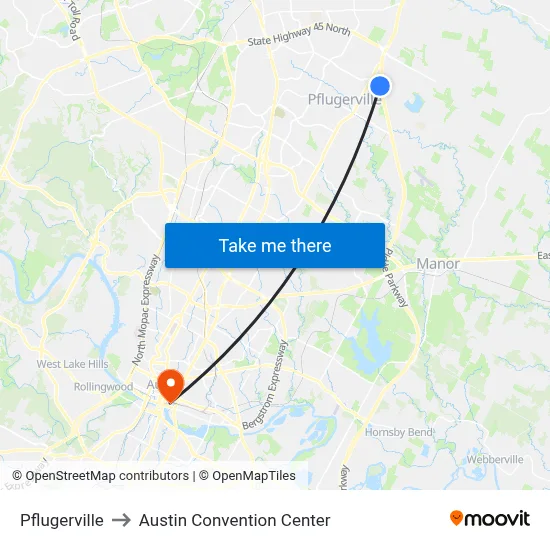 Pflugerville to Austin Convention Center map