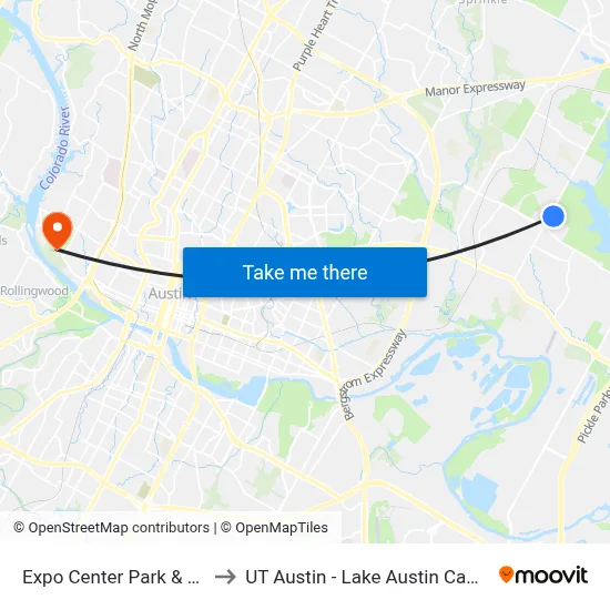 Expo Center Park & Ride to UT Austin - Lake Austin Campus map
