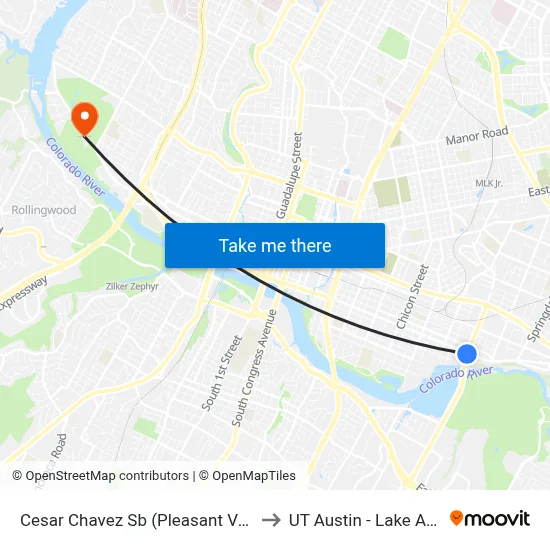 Cesar Chavez Sb (Pleasant Valley/Cesar Chavez) to UT Austin - Lake Austin Campus map