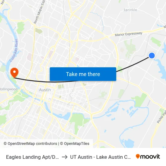 Eagles Landing Apt/Decker to UT Austin - Lake Austin Campus map