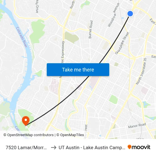 7520 Lamar/Morrow to UT Austin - Lake Austin Campus map