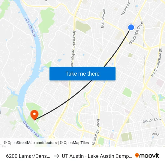 6200 Lamar/Denson to UT Austin - Lake Austin Campus map