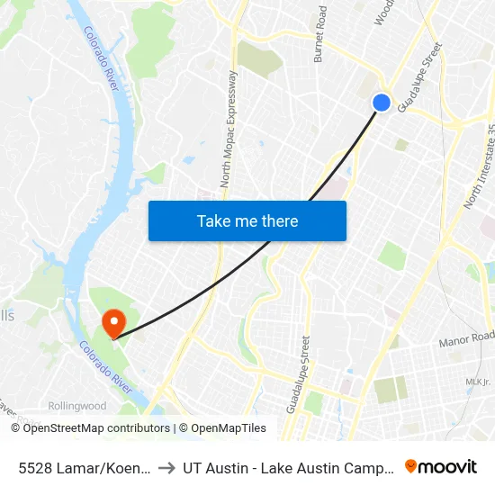 5528 Lamar/Koenig to UT Austin - Lake Austin Campus map