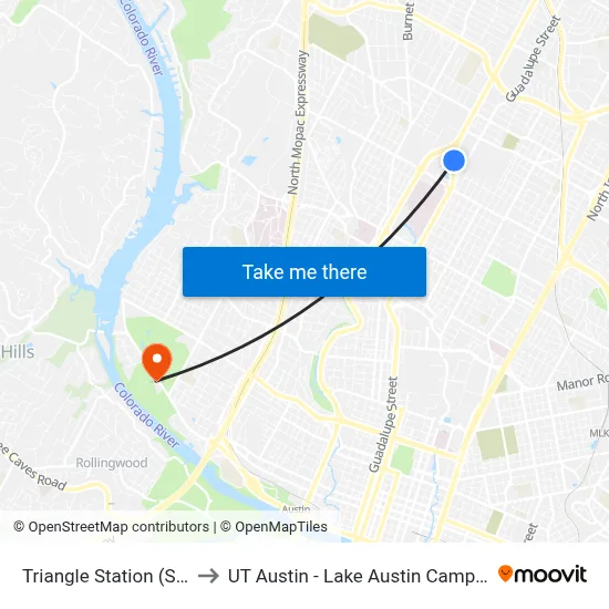 Triangle Station (Sb) to UT Austin - Lake Austin Campus map