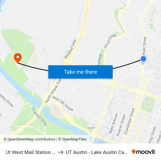 Ut West Mall Station (Sb) to UT Austin - Lake Austin Campus map