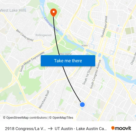 2918 Congress/La Vista to UT Austin - Lake Austin Campus map