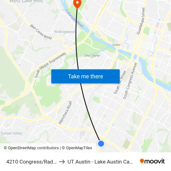 4210 Congress/Radam to UT Austin - Lake Austin Campus map