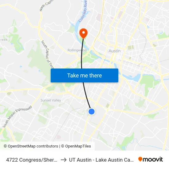 4722 Congress/Sheraton to UT Austin - Lake Austin Campus map