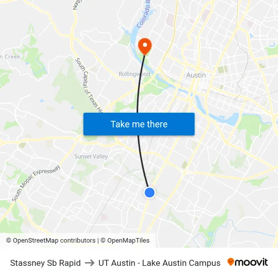 Stassney Sb Rapid to UT Austin - Lake Austin Campus map