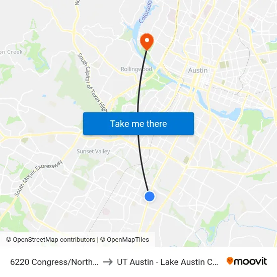 6220 Congress/North Bluff to UT Austin - Lake Austin Campus map