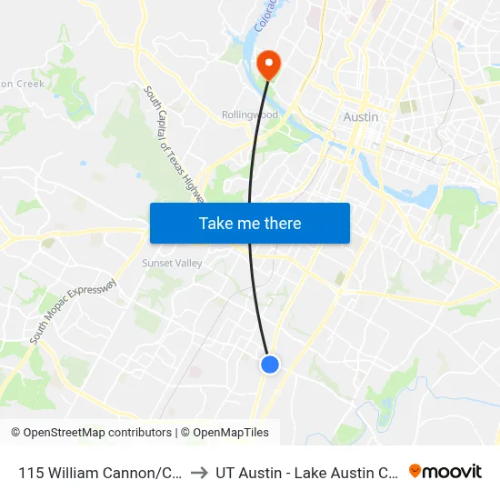115 William Cannon/Circle S to UT Austin - Lake Austin Campus map