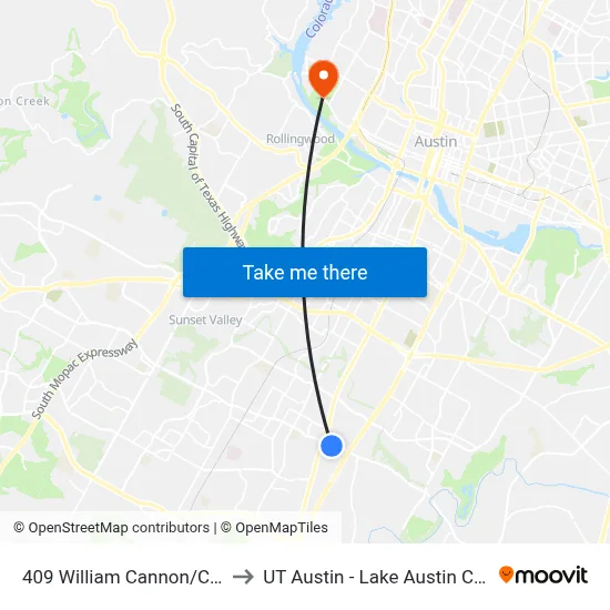 409 William Cannon/Circle S to UT Austin - Lake Austin Campus map