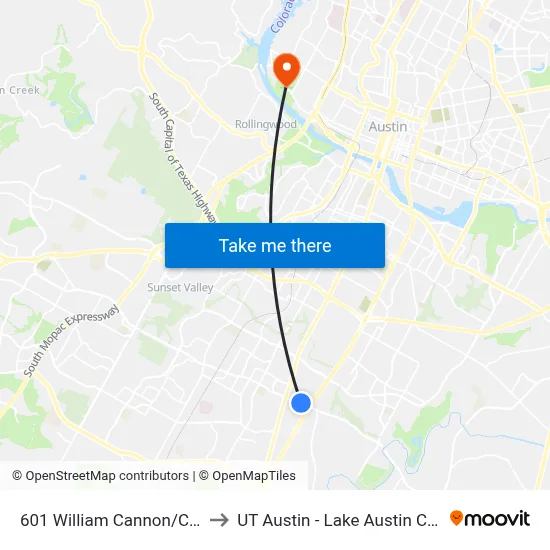 601 William Cannon/Circle S to UT Austin - Lake Austin Campus map