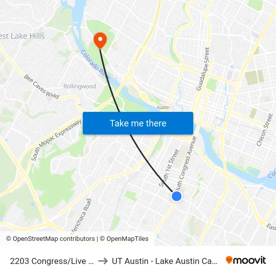 2203 Congress/Live Oak to UT Austin - Lake Austin Campus map