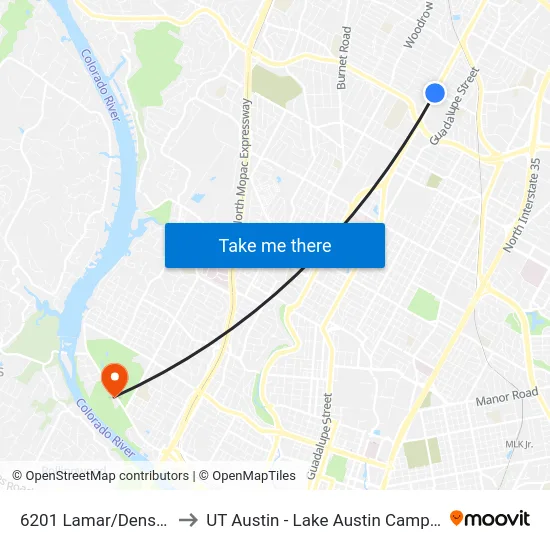 6201 Lamar/Denson to UT Austin - Lake Austin Campus map