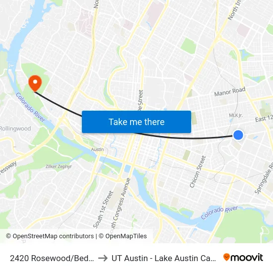 2420 Rosewood/Bedford to UT Austin - Lake Austin Campus map