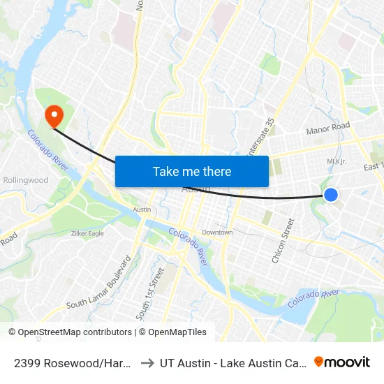 2399 Rosewood/Hargrave to UT Austin - Lake Austin Campus map