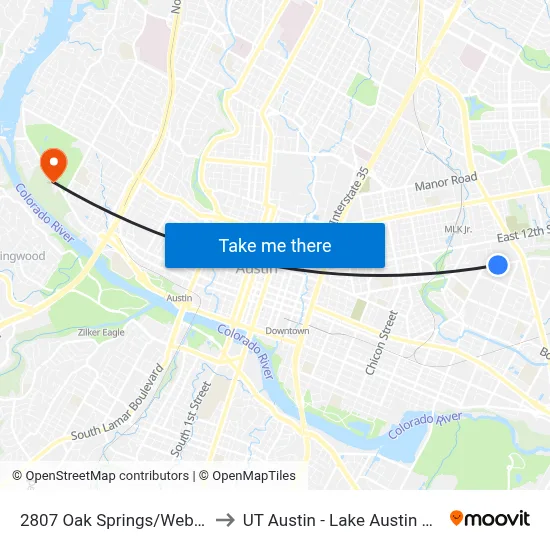 2807 Oak Springs/Webberville to UT Austin - Lake Austin Campus map