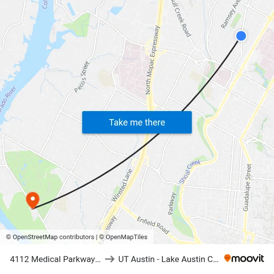 4112 Medical Parkway/42nd to UT Austin - Lake Austin Campus map