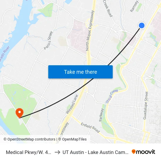 Medical Pkwy/W. 40th to UT Austin - Lake Austin Campus map
