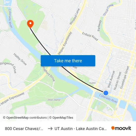 800 Cesar Chavez/West to UT Austin - Lake Austin Campus map