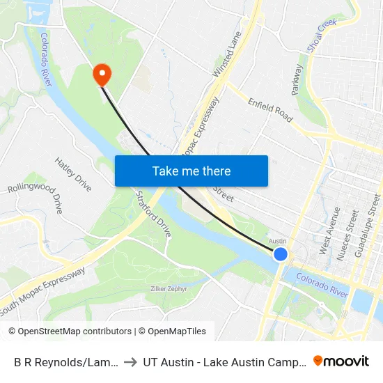 B R Reynolds/Lamar to UT Austin - Lake Austin Campus map