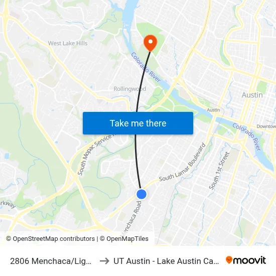 2806 Menchaca/Lightsey to UT Austin - Lake Austin Campus map