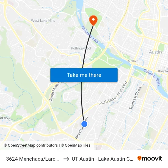 3624 Menchaca/Larchmont to UT Austin - Lake Austin Campus map