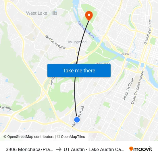 3906 Menchaca/Prather to UT Austin - Lake Austin Campus map