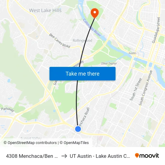 4308 Menchaca/Ben White to UT Austin - Lake Austin Campus map