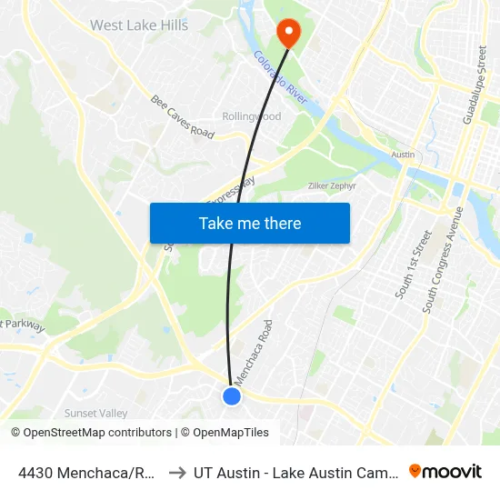 4430 Menchaca/Redd to UT Austin - Lake Austin Campus map
