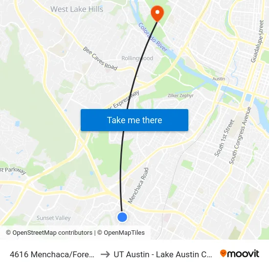 4616 Menchaca/Forest Hill to UT Austin - Lake Austin Campus map