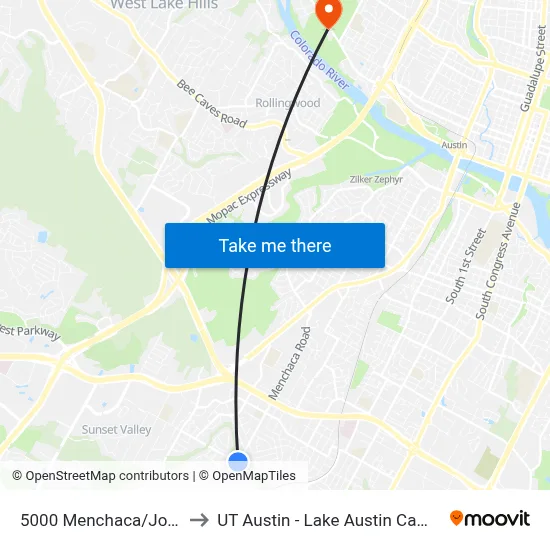 5000 Menchaca/Jones to UT Austin - Lake Austin Campus map