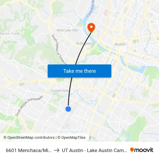 6601 Menchaca/Miles to UT Austin - Lake Austin Campus map