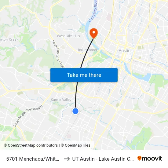 5701 Menchaca/Whitestone to UT Austin - Lake Austin Campus map