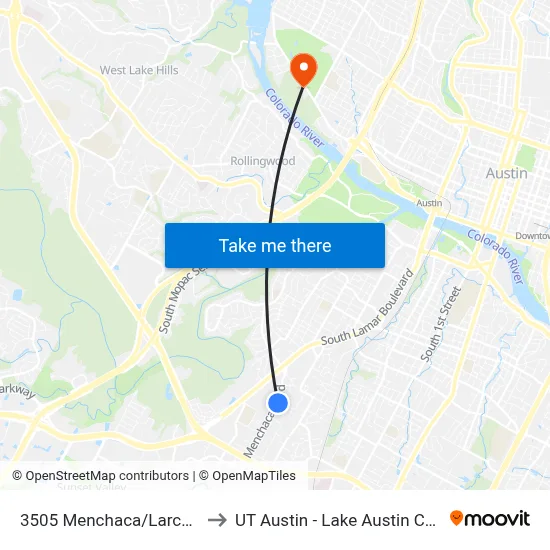 3505 Menchaca/Larchmont to UT Austin - Lake Austin Campus map