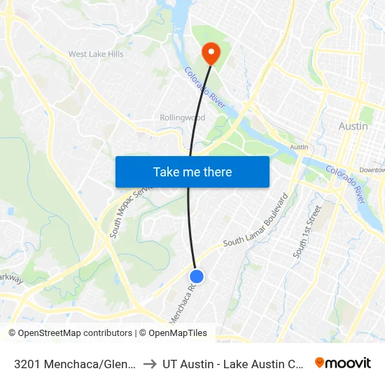 3201 Menchaca/Glen Allen to UT Austin - Lake Austin Campus map