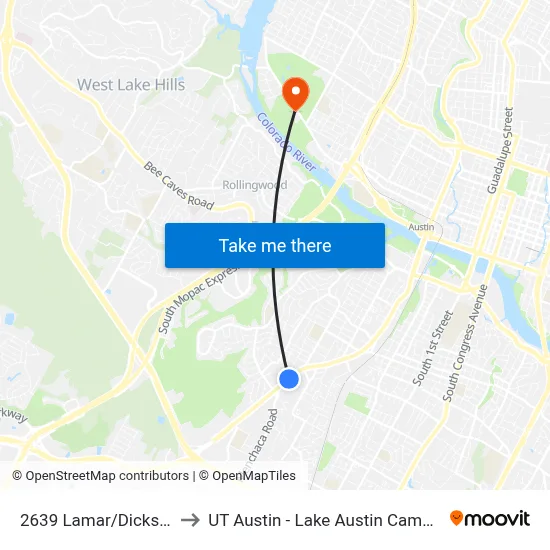 2639 Lamar/Dickson to UT Austin - Lake Austin Campus map