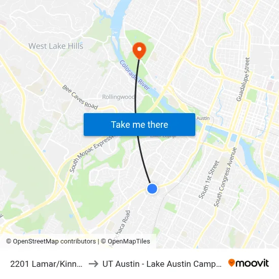 2201 Lamar/Kinney to UT Austin - Lake Austin Campus map