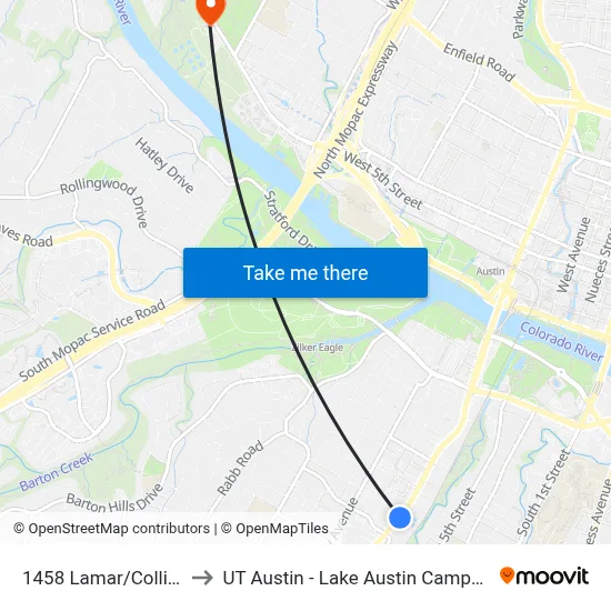 1458 Lamar/Collier to UT Austin - Lake Austin Campus map