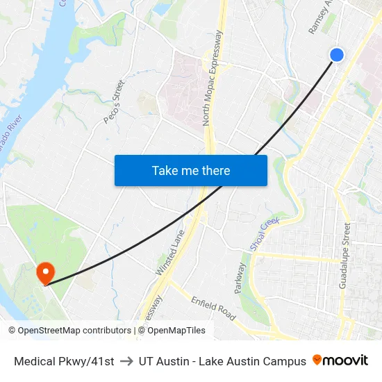 Medical Pkwy/41st to UT Austin - Lake Austin Campus map