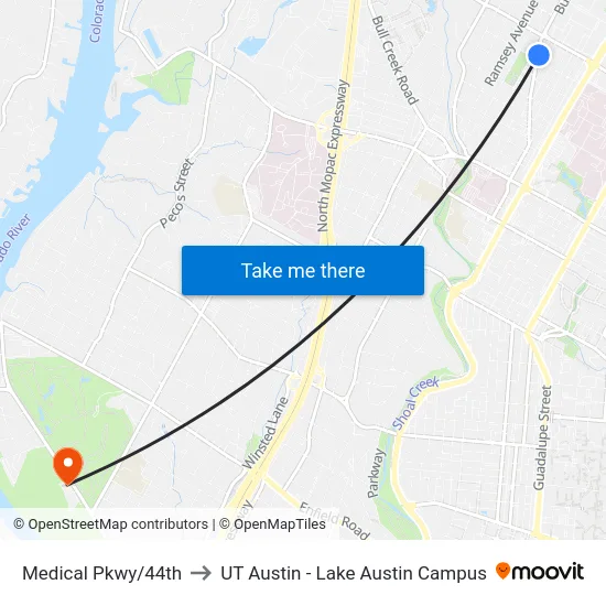 Medical Pkwy/44th to UT Austin - Lake Austin Campus map