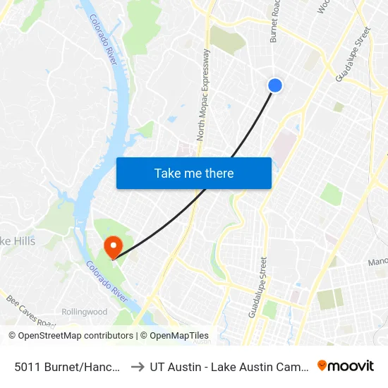 5011 Burnet/Hancock to UT Austin - Lake Austin Campus map