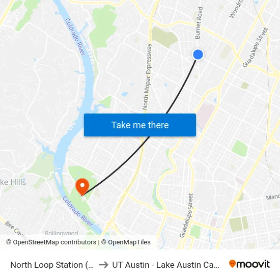 North Loop Station (Nb) to UT Austin - Lake Austin Campus map