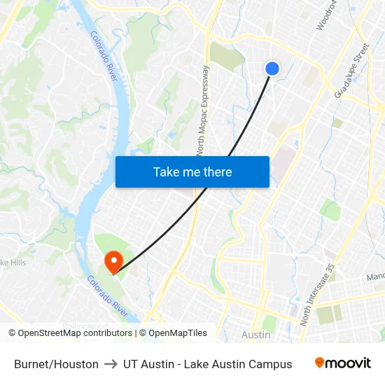 Burnet/Houston to UT Austin - Lake Austin Campus map
